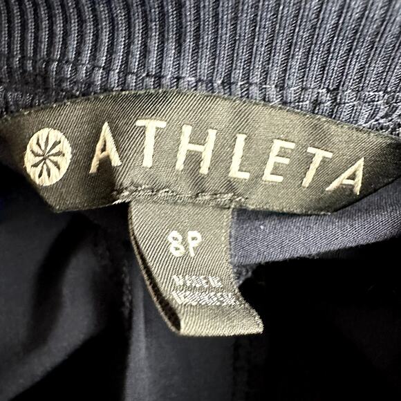 Athleta Brooklyn Mid Rise Ankle Pants Tapered Pocket Rib Knit Trim Navy Blue 8P - Picture 3 of 6